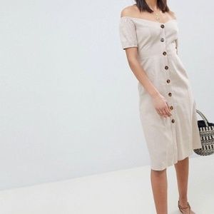 ASOS Button Through Midi Off Shoulder Dress